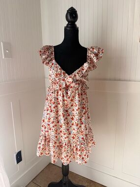 Altar'd State White Sundress with Red & Blue Floral Print